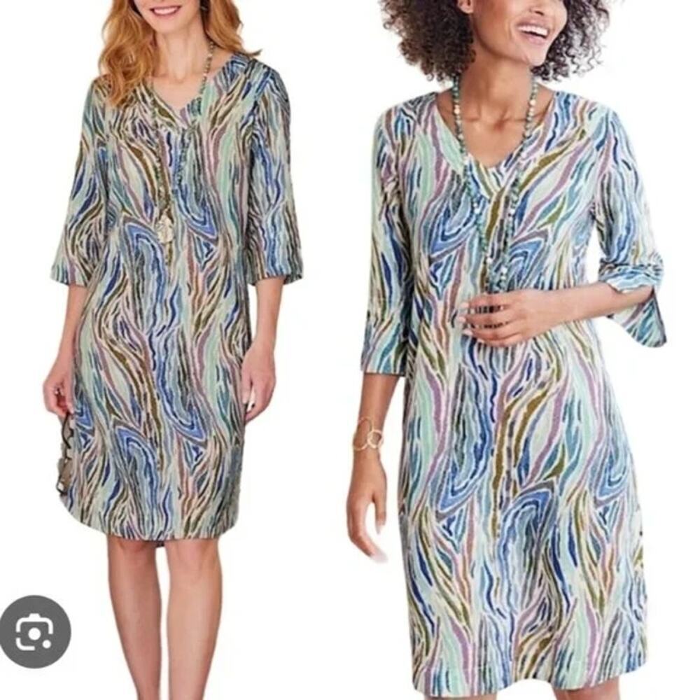 Soft Surroundings Positano dress watercolor purple blue green medium new